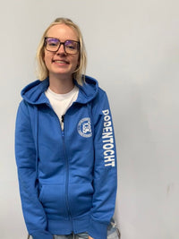 Sweater met rits en capuchon - unisex - logo voorkant+rugzijde+ tekst Dodentocht op mouw